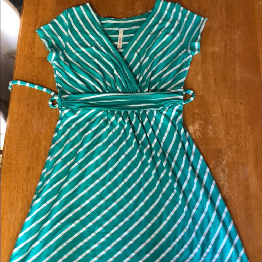 Teal and white knit dress